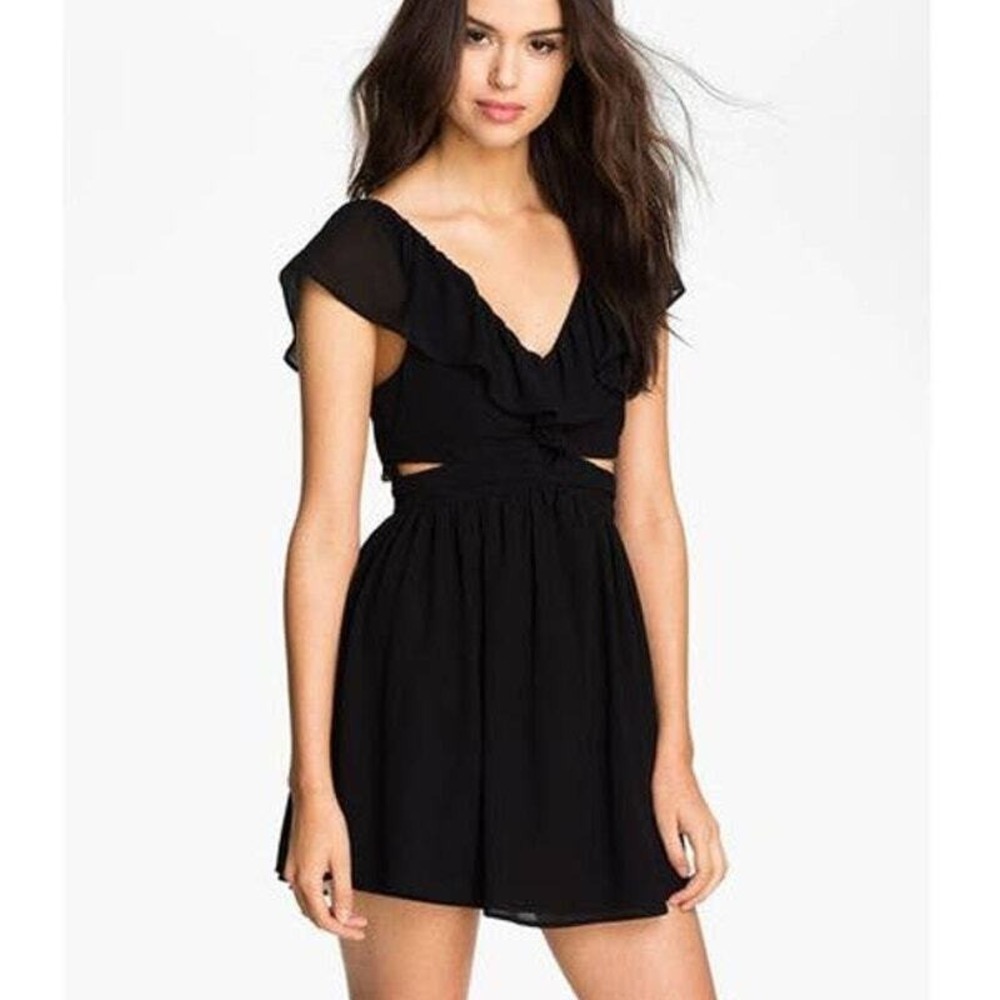 Keepsake Dress Size XS Black Cutout Mini Ruffle Sleeve Party Night‎ Out Coquette